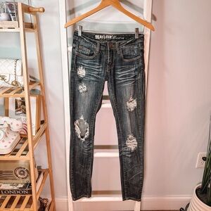 Machine Women's Distressed Blue Jeans